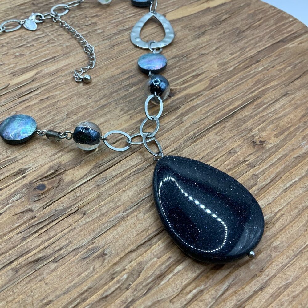 Lia Sophia River Rock Blue Silver Tone Mother of Pearl Necklace